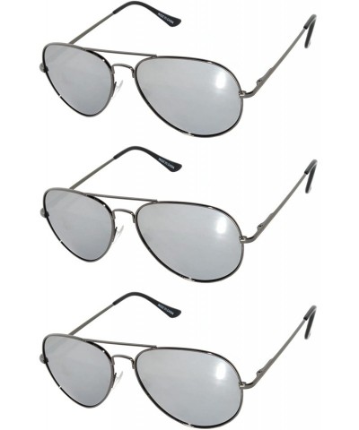 Aviator Set of 3 Pairs Aviator Style Sunglasses Colored Metal Frame Spring Hinges - Mirror_lens_gun_frame_3_pairs - C617YUWIR...