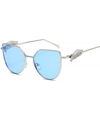 Goggle Sunglasses Of Wing Of A Gender Is Fashionable Sunglass Metal Glasses - Silver Framed Ocean Blue - CU18TLNOIQT $12.24