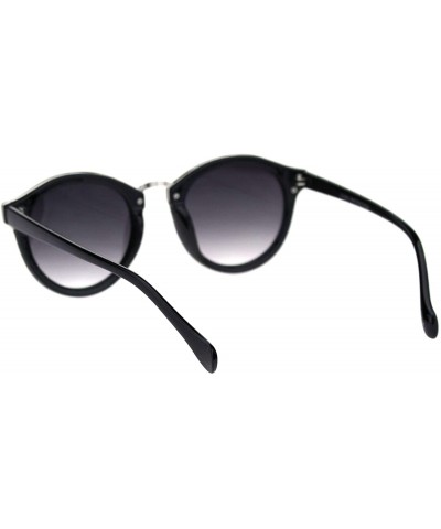 Round Womens Stylish Sunglasses Round Keyhole Metal Bridge Top Accent UV 400 - Black Silver (Smoke) - C118UO3QK8G $9.80