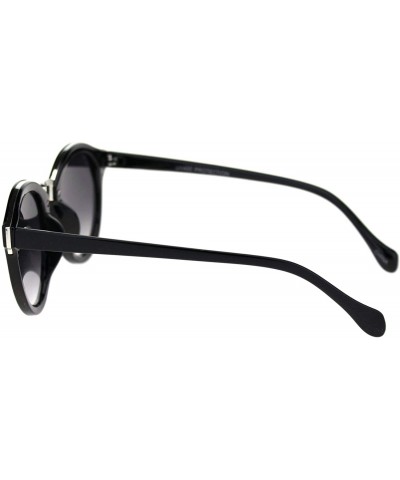 Round Womens Stylish Sunglasses Round Keyhole Metal Bridge Top Accent UV 400 - Black Silver (Smoke) - C118UO3QK8G $9.80