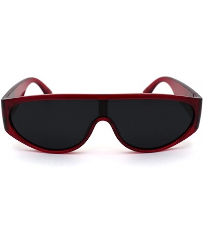 Shield Narrow Flat Top Shield Retro Mod Plastic Fashion Sunglasses - Red Black - C6190QYT5A6 $14.37