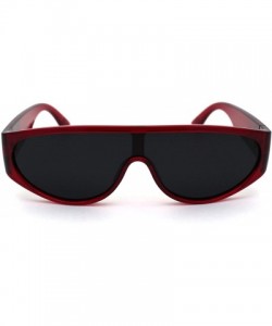 Shield Narrow Flat Top Shield Retro Mod Plastic Fashion Sunglasses - Red Black - C6190QYT5A6 $14.37