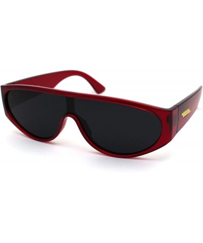 Shield Narrow Flat Top Shield Retro Mod Plastic Fashion Sunglasses - Red Black - C6190QYT5A6 $14.37