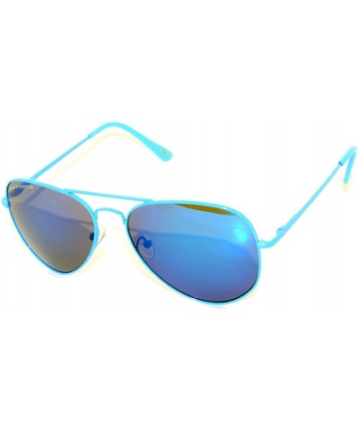 Aviator Aviator Style Sunglasses Colored Lens Colored Metal Frame with Spring Hinge - Blue Frame Blue Lens - CA11MA4VPK9 $20.52