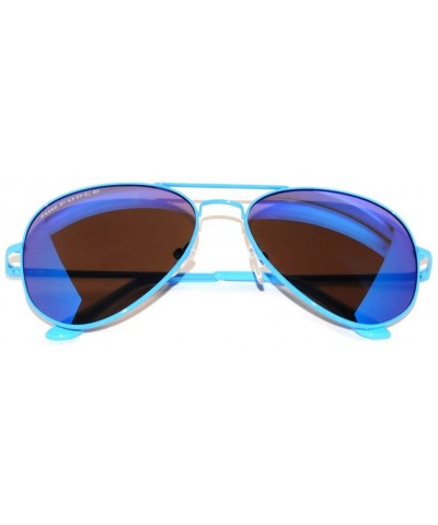 Aviator Aviator Style Sunglasses Colored Lens Colored Metal Frame with Spring Hinge - Blue Frame Blue Lens - CA11MA4VPK9 $21.00