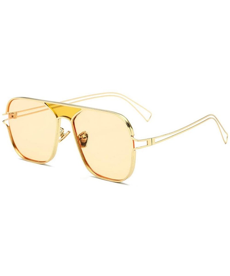 Square Men Fashion New Metal framed square sunglasses Brand Designer Ladies Pilot Sunshade glasses - Yellow - CA18X2Q4KEO $14.59