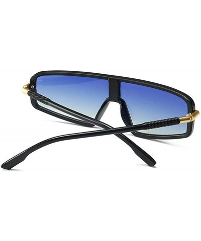 Rectangular Fashion Lady Brand Designer Flat top sunglasses Vintage men One-piece glasses UV400 - Blue - CP18SCM49GU $11.53