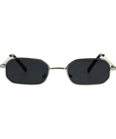 Wrap Mens Narrow Metal Rim Rectangular Hippie Pimp Sunglasses - Silver Black - CA18CMTRO49 $14.49