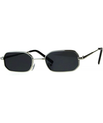 Wrap Mens Narrow Metal Rim Rectangular Hippie Pimp Sunglasses - Silver Black - CA18CMTRO49 $14.49