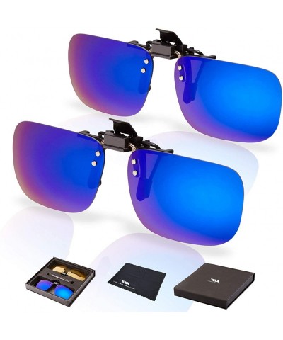 Oval Polarized Clip On Sunglasses Driving Reading 2Pack - Rectangular (Blue & Mirror) - CE18XAXY0LU $17.23