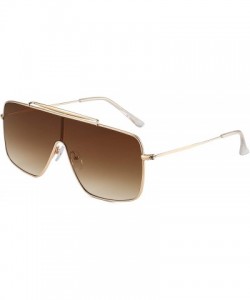 Square One Piece Shield Sunglasses for Women Metal Frame Gradient Lens - Gold Frame / Gradient Brown Lens - C2192S6X5DO $14.15