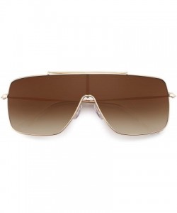Square One Piece Shield Sunglasses for Women Metal Frame Gradient Lens - Gold Frame / Gradient Brown Lens - C2192S6X5DO $14.15