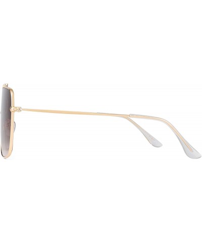 Square One Piece Shield Sunglasses for Women Metal Frame Gradient Lens - Gold Frame / Gradient Brown Lens - C2192S6X5DO $14.15