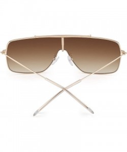 Square One Piece Shield Sunglasses for Women Metal Frame Gradient Lens - Gold Frame / Gradient Brown Lens - C2192S6X5DO $14.15