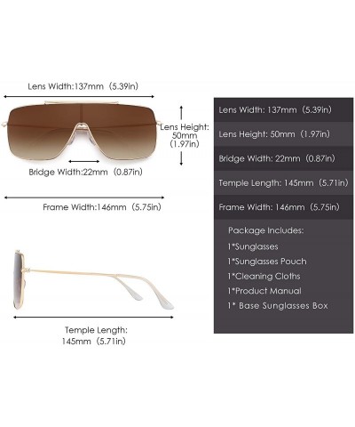 Square One Piece Shield Sunglasses for Women Metal Frame Gradient Lens - Gold Frame / Gradient Brown Lens - C2192S6X5DO $14.15