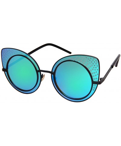 Oversized Oversized Patterned Cat Eye Sunnies w/Flat Lens 3141-FLREV - Matte Black - C4183QD3QER $20.12
