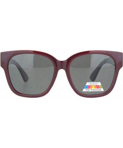 Square TAC Polarized Lens Sunglasses Womens Chic Classy Square Shades UV 400 - Burgundy (Black) - C71963RUKNZ $12.93