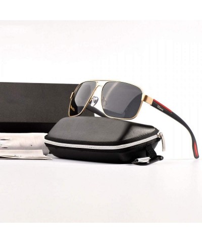 Square Cool Men Metal Polarized Sunglasses Retro Square TR90 Elastic Leg Blue Blue - Brown Tea - CO18YKTLLZI $13.14
