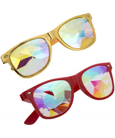 Round Kaleidoscope Glasses-Halloween Rave Rainbow Crystal Lens Steampunk Goggles - Red+yellow(square) - CF18QWMMSMI $30.87