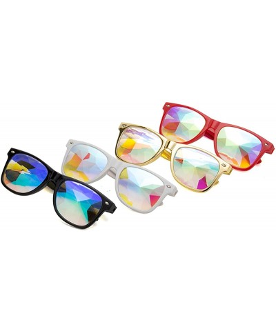 Round Kaleidoscope Glasses-Halloween Rave Rainbow Crystal Lens Steampunk Goggles - Red+yellow(square) - CF18QWMMSMI $11.85
