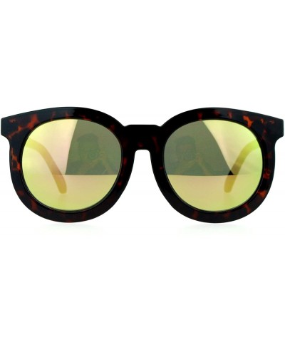 Wayfarer Womens Mirrored Mirror Lens Retro Round Horned Sunglasses - Tortoise Yellow - C7126EFYAE7 $12.16