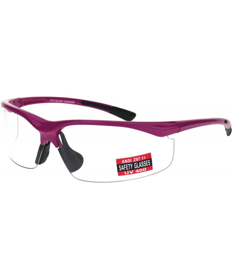 Wrap ANSI Z87+ U6 Protective Safety Glasses Clear Lens Half Rim Wrap Around - Pink - CD18RIKXY5Z $15.24