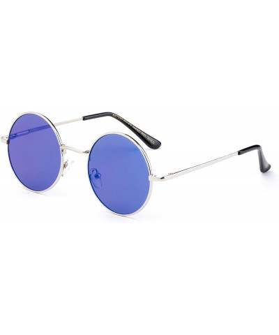 Round Newbee Fashion Inspired Mirrored Sunglasses - Silver/Blue - CS17Y0MXDK2 $19.84