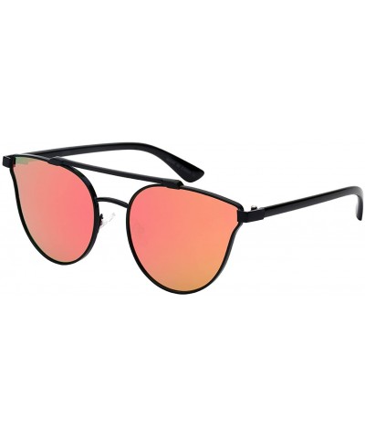 Aviator Double Bridge Fashion Sunnies w/Flat Lens 23064-FLREV - Black - C412LNKU3HH $11.74