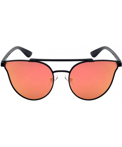 Aviator Double Bridge Fashion Sunnies w/Flat Lens 23064-FLREV - Black - C412LNKU3HH $20.06