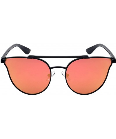 Aviator Double Bridge Fashion Sunnies w/Flat Lens 23064-FLREV - Black - C412LNKU3HH $11.74