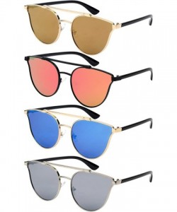 Aviator Double Bridge Fashion Sunnies w/Flat Lens 23064-FLREV - Black - C412LNKU3HH $20.06