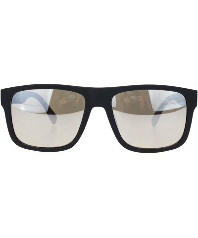 Rectangular Mens Matte Plastic Sport Horn Rim Color Mirror Lens Sunglasses - Black Silver Mirror - C218Q6QUYWH $10.92