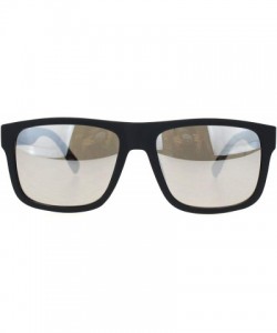 Rectangular Mens Matte Plastic Sport Horn Rim Color Mirror Lens Sunglasses - Black Silver Mirror - C218Q6QUYWH $10.92
