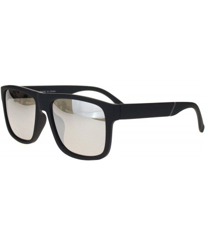 Rectangular Mens Matte Plastic Sport Horn Rim Color Mirror Lens Sunglasses - Black Silver Mirror - C218Q6QUYWH $10.92