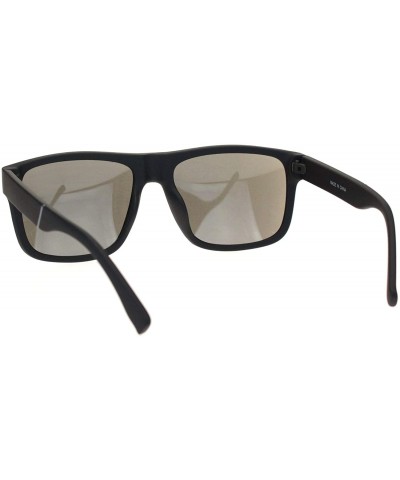 Rectangular Mens Matte Plastic Sport Horn Rim Color Mirror Lens Sunglasses - Black Silver Mirror - C218Q6QUYWH $10.92
