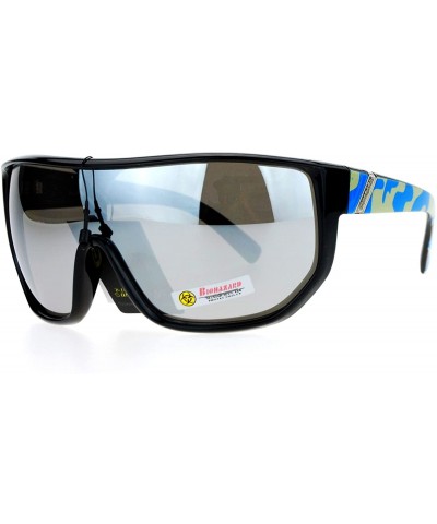 Oversized Biohazard Sunglasses Mens Oversized Shield Goggle Frame Mirror Lens - Blue Camo - C0187NLIRQD $11.23
