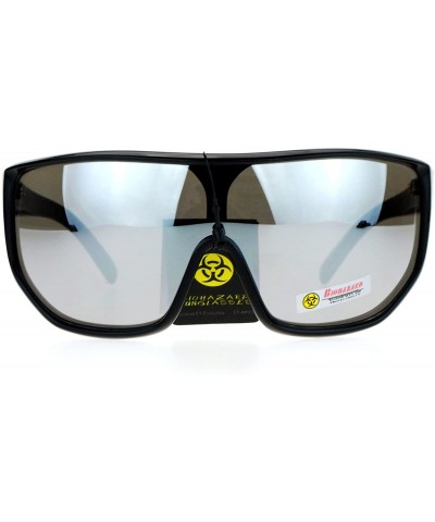 Oversized Biohazard Sunglasses Mens Oversized Shield Goggle Frame Mirror Lens - Blue Camo - C0187NLIRQD $11.23