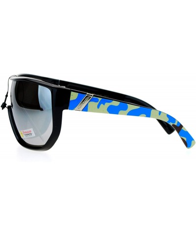 Oversized Biohazard Sunglasses Mens Oversized Shield Goggle Frame Mirror Lens - Blue Camo - C0187NLIRQD $11.23