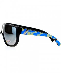 Oversized Biohazard Sunglasses Mens Oversized Shield Goggle Frame Mirror Lens - Blue Camo - C0187NLIRQD $11.23