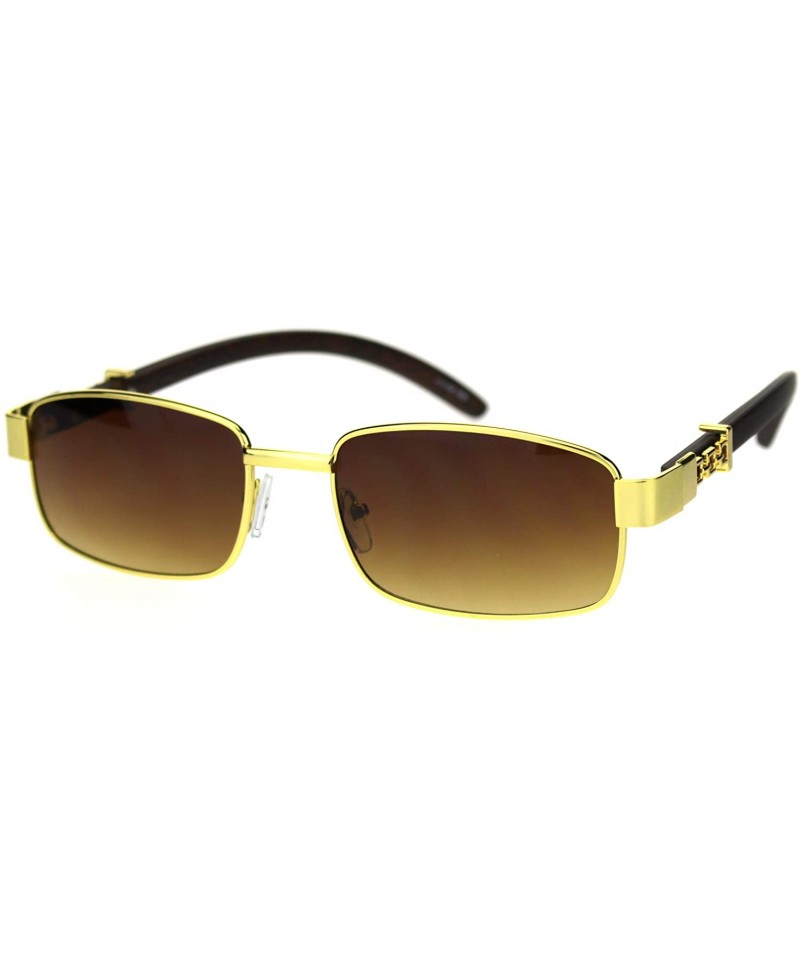 Rectangular Mens OG Rapper Narrow Rectangular Chain Arm Baroque Sunglasses - Yellow Gold Gradient Brown - C518SS0NUXC $13.39