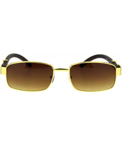 Rectangular Mens OG Rapper Narrow Rectangular Chain Arm Baroque Sunglasses - Yellow Gold Gradient Brown - C518SS0NUXC $13.39