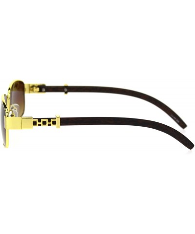 Rectangular Mens OG Rapper Narrow Rectangular Chain Arm Baroque Sunglasses - Yellow Gold Gradient Brown - C518SS0NUXC $13.39