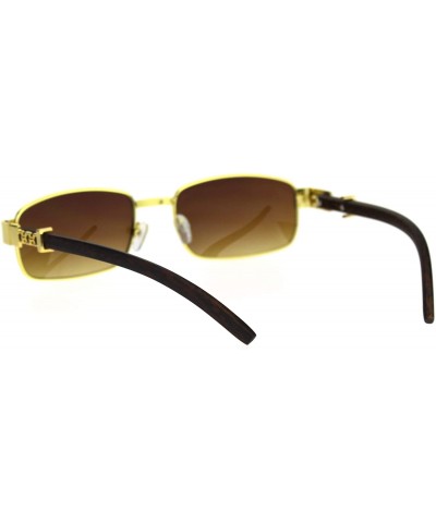 Rectangular Mens OG Rapper Narrow Rectangular Chain Arm Baroque Sunglasses - Yellow Gold Gradient Brown - C518SS0NUXC $13.39