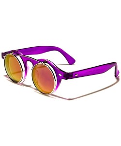 Round 70s Urban Steampunk Mirrored Lens Round Flip Up Sunglasses - Crystal Purple / Purple & Clear - CA18ECEUNCX $10.24