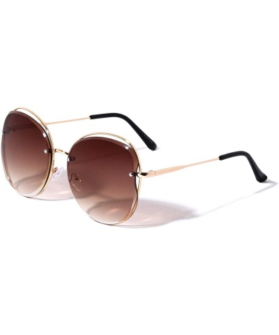 Round Round Wireframe Diamond Edge Cut Lens Fashion Sunglasses - Brown - CM1960R4RMZ $27.09