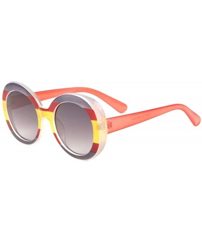 Round Three Color Bar Round Thick Frame Crystal Color Sunglasses - Smoke Red - CT1986WCT7G $13.72