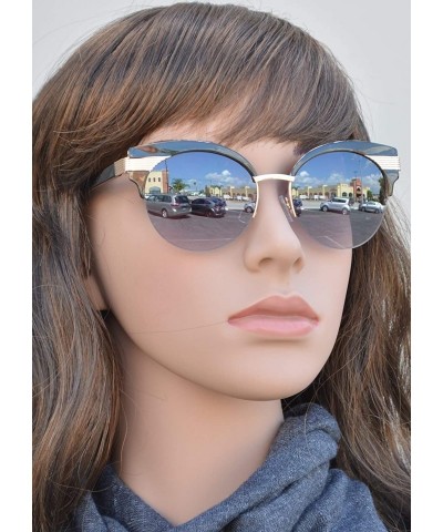 Round Semi Rimless Round Lens Metal Cat Eye Sunglasses for Women - Black + Smoke - CE18OQG3795 $13.78