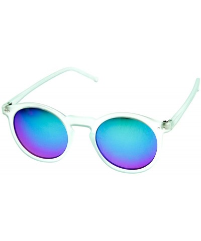 Round Retro Fashion P3 Frame Color Lens Round Horn Rimmed Sunglasses - Mint Ice - C811F7KNQKB $17.64