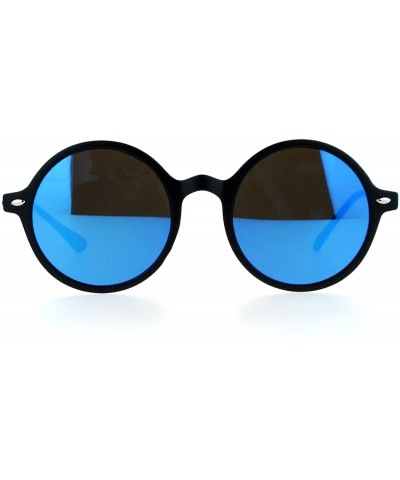 Round Unisex Fashion Sunglasses Round Circle Horn Rim Frame Flat Mirror Lens - Matte Black (Blue Mirror) - CP1882UNDAT $11.71