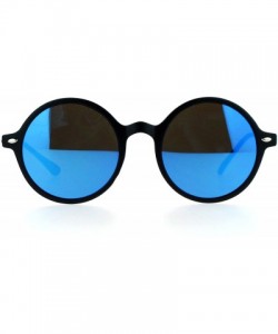 Round Unisex Fashion Sunglasses Round Circle Horn Rim Frame Flat Mirror Lens - Matte Black (Blue Mirror) - CP1882UNDAT $11.71